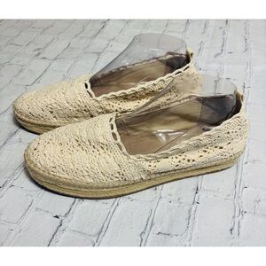 Kaari Blue Livi Womens 10 Cream Espadrille Crochet Lace Slip On Flat Loafer Shoe